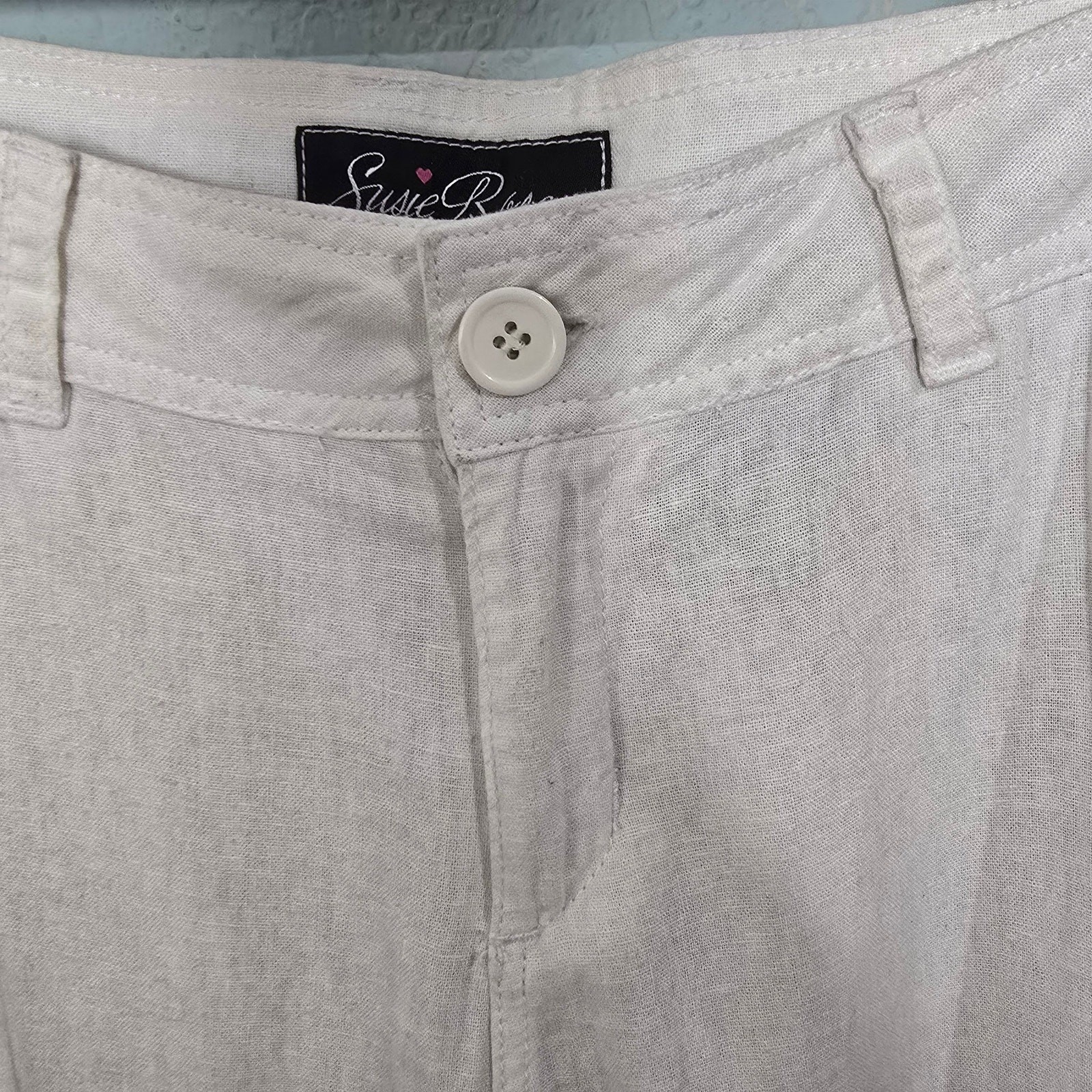 Susie Rose Linen Blend Pants Juniors 13 Cream Straight Leg Casual Summer Coastal