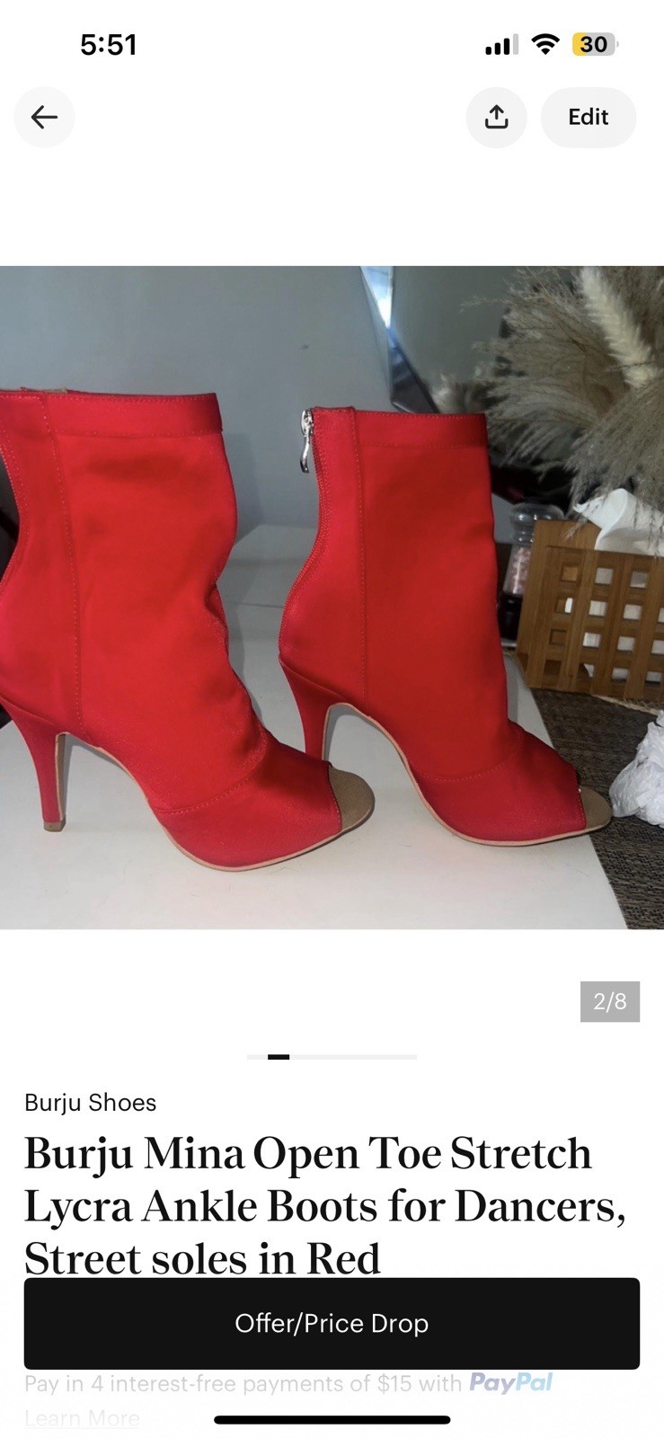 Burju Mina Women’s Red Open Toe Stretch Lycra Ankle Bootie Zip Stiletto 5.5