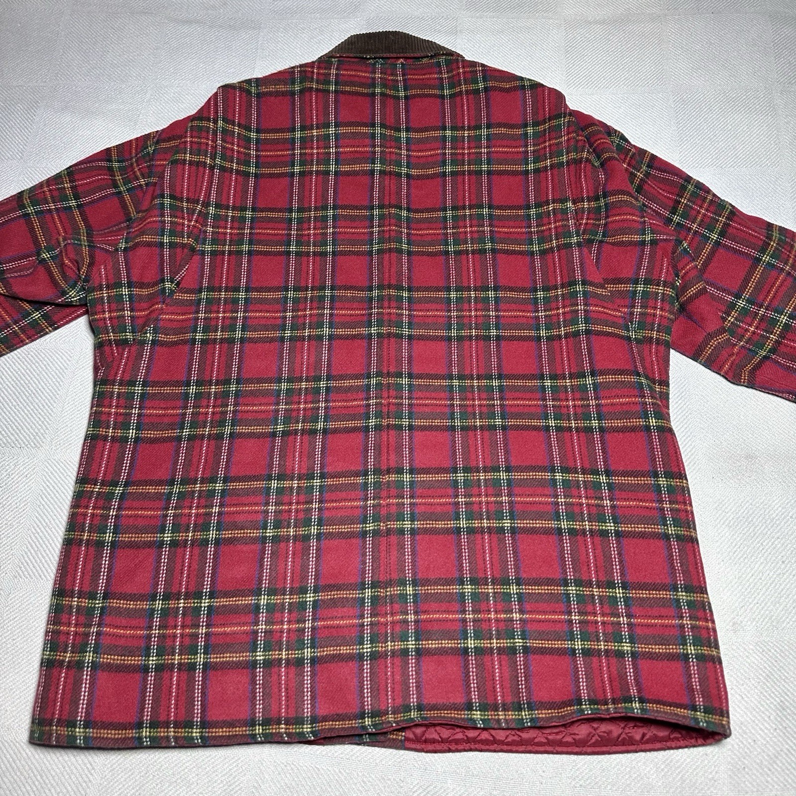 VTG 80s 90s British Khaki Jacket Womens 14 Chore Coat Tartan Plaid Wool Blend