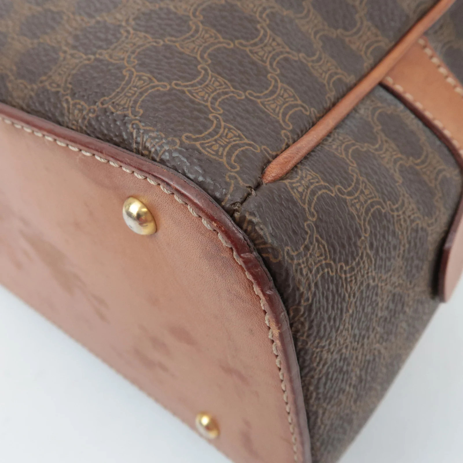 CELINE Macadam PVC Leather Handbag Brown Authentic