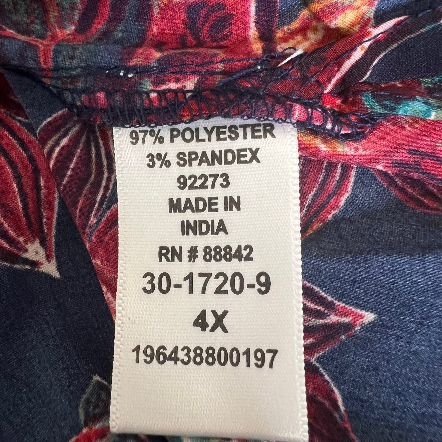 Catherines Womens Blouse 4X Navy Red Floral Button Front 3/4 Sleeves Plus Size