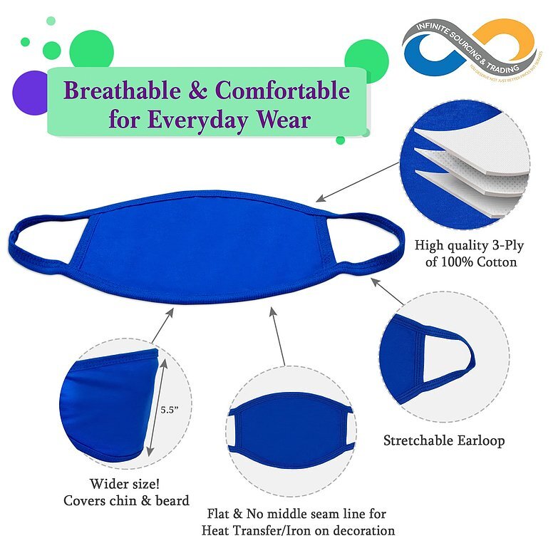 Cotton Face Mask, Reusable Fabric Mask, Blank Cloth Face Mask for Cricut & HTV