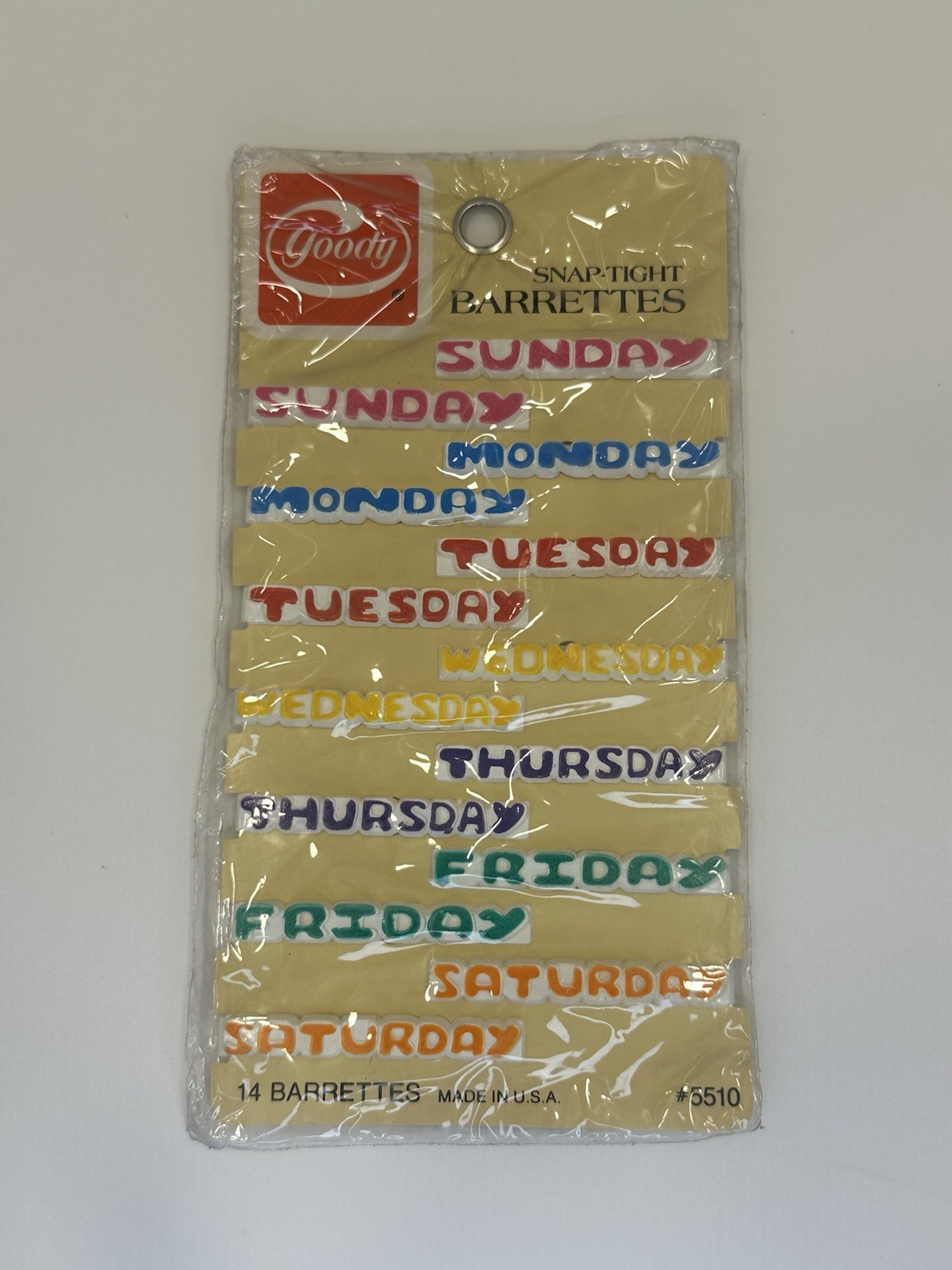 VINTAGE *NEW* 1985 Goody Snap-Tight Barrettes 14-Pack Days of the Week USA