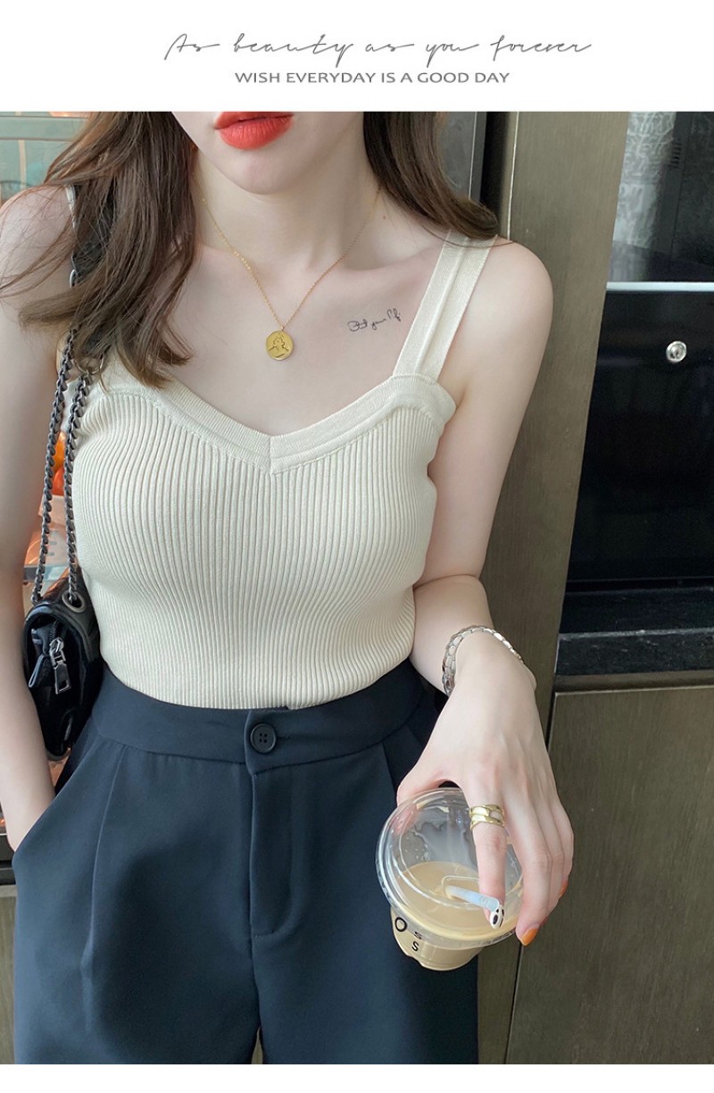Women’s Fashion Elegant Knitted Camisole Bottoming Undershirt White Casual Tops