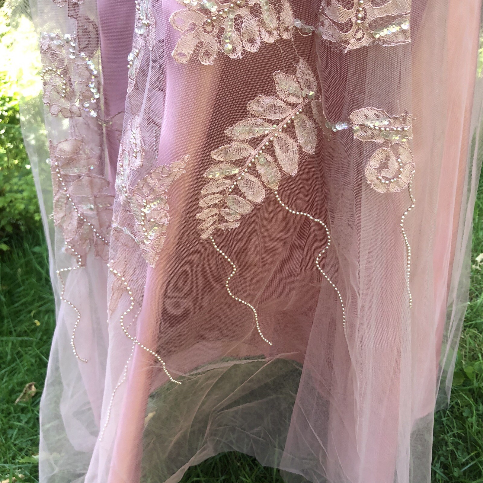 Vintage 1940’s Sequin Pearls Lace Cocktail Gown Dress 36-28-48 Stunning unworn