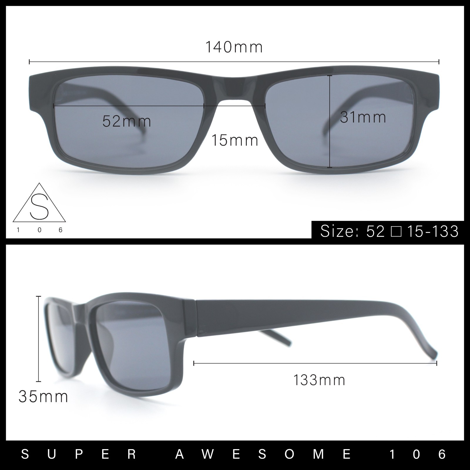 Mens New Small Face Snug Fit Color Lens Rectangular Plastic Frame Sunglasses