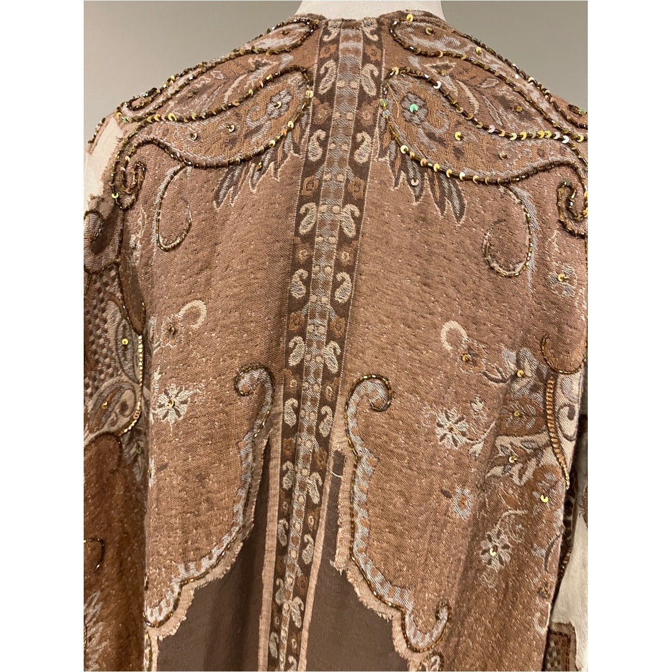 Soft Surroundings Brown Paisley beaded sequins Fringe Kimono