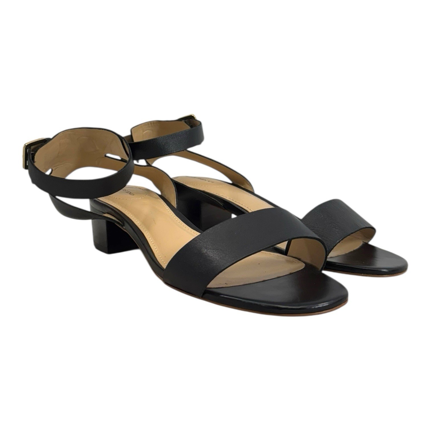 LANDS END Womens 7D 7 D Essential Leather Sandals Ankle Strap Minimalist BLACK