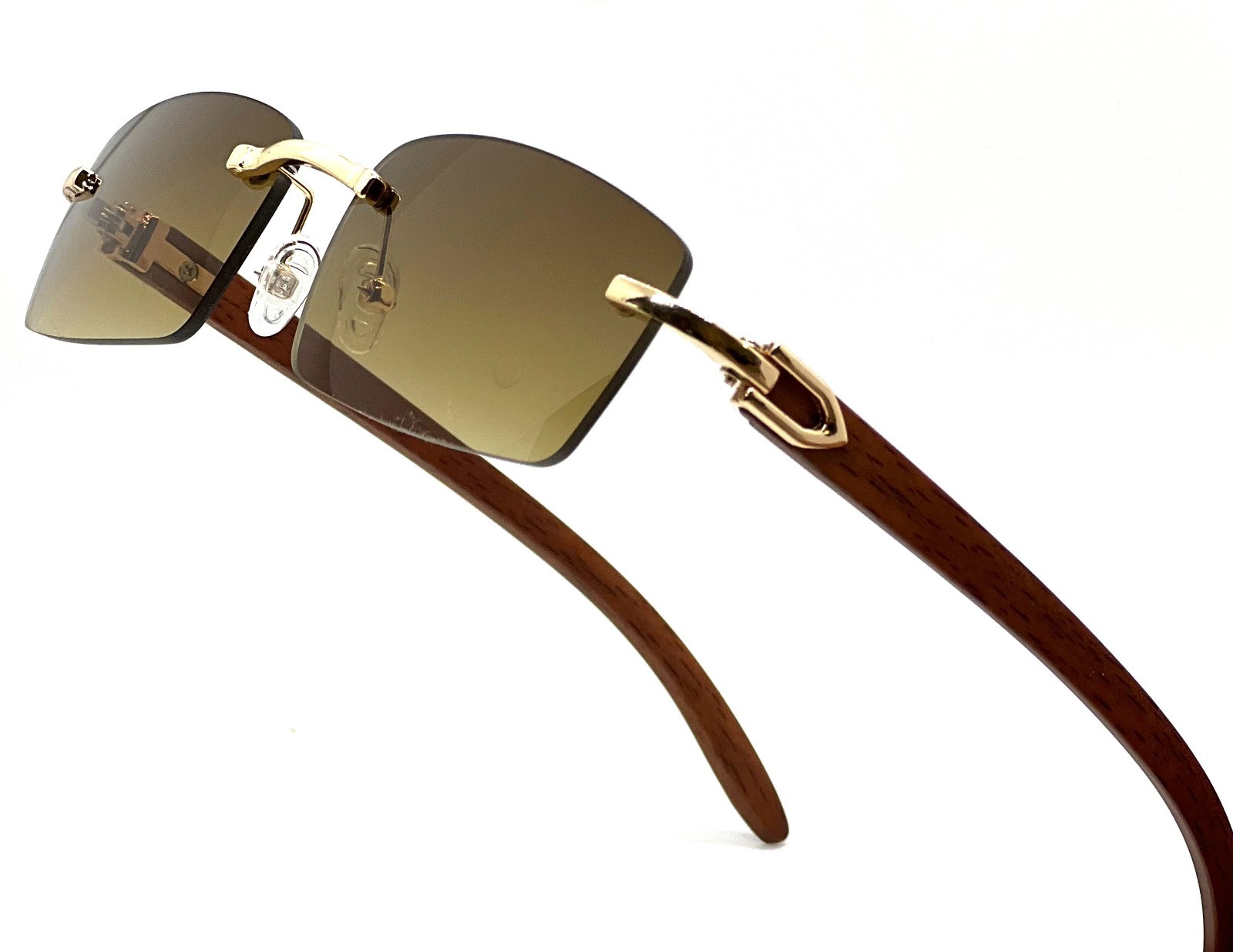 Mens Classy Style Wood Buff Retro 90s Hip Hop Rapper Gangster Rimless Sunglasses