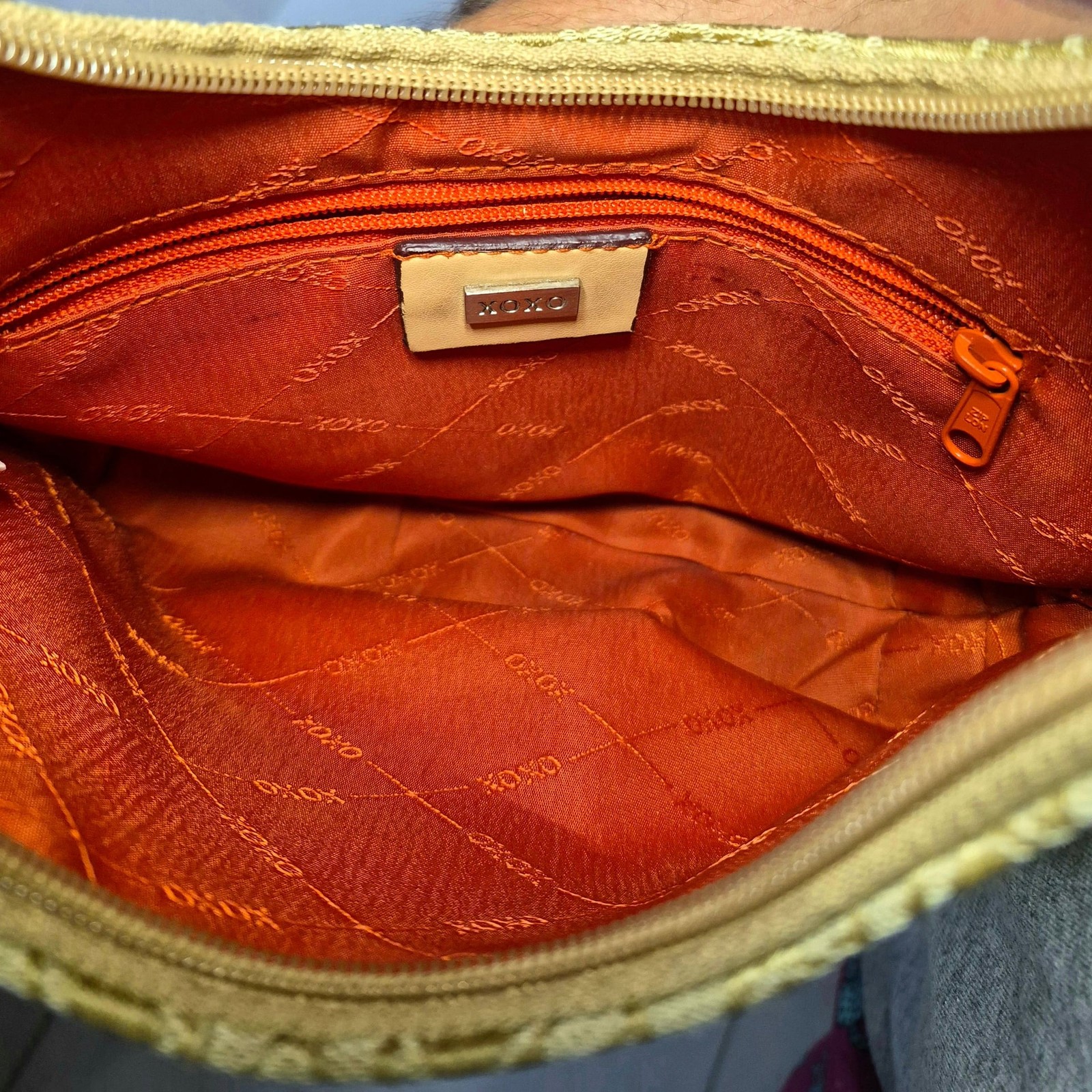 XOXO Vintage Monogram Jacquard Hobo Shoulder Bag with Orange Lining
