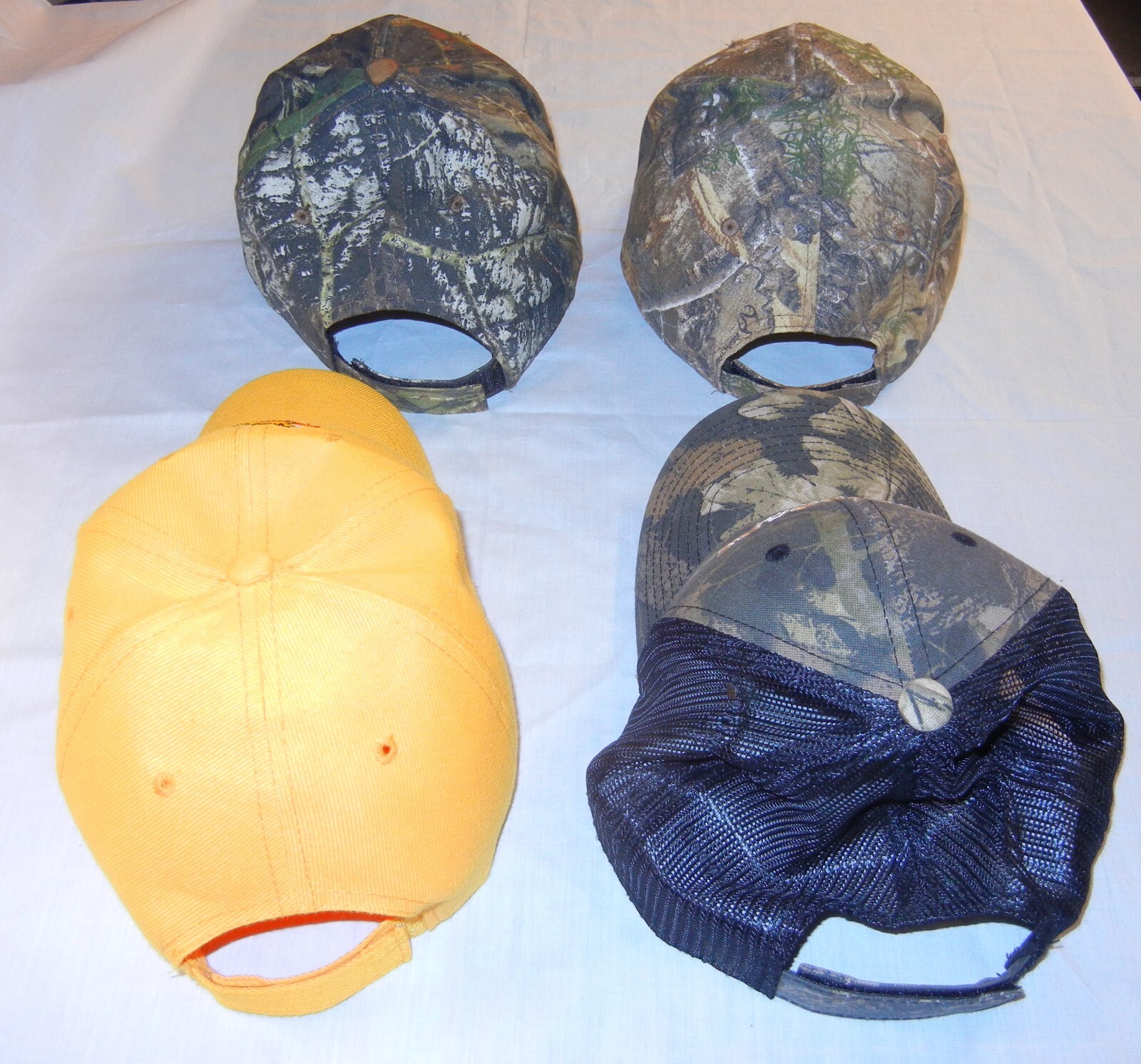 Lot of 4 Ball Caps Hats – One Size – Hook & Loop Back – See Seller Description