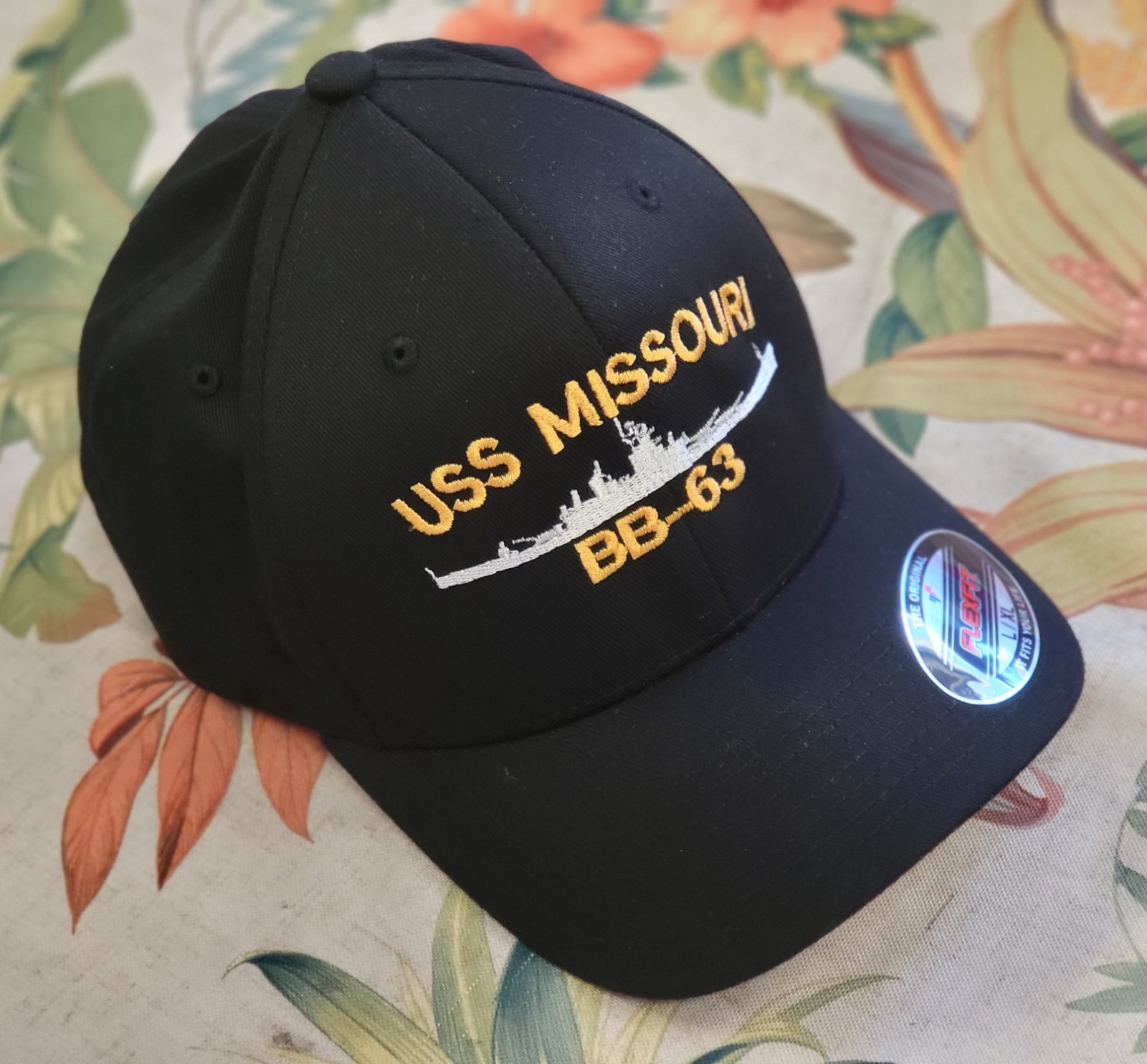 Uss bb-63 embroidered flex fit baseball cap (size S/M, L/XL, XXL)
