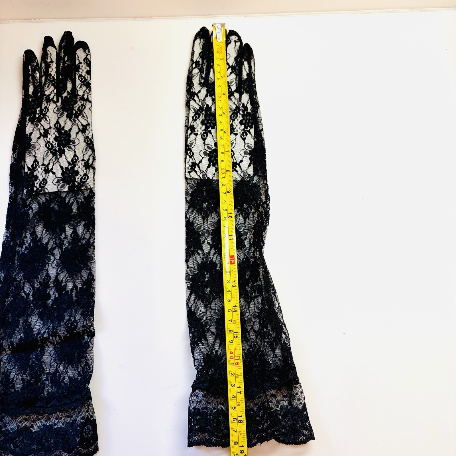 Vtg New Black Lace Gloves Ruffle Wrist Opera Sheer Evening Party Costume Goth
