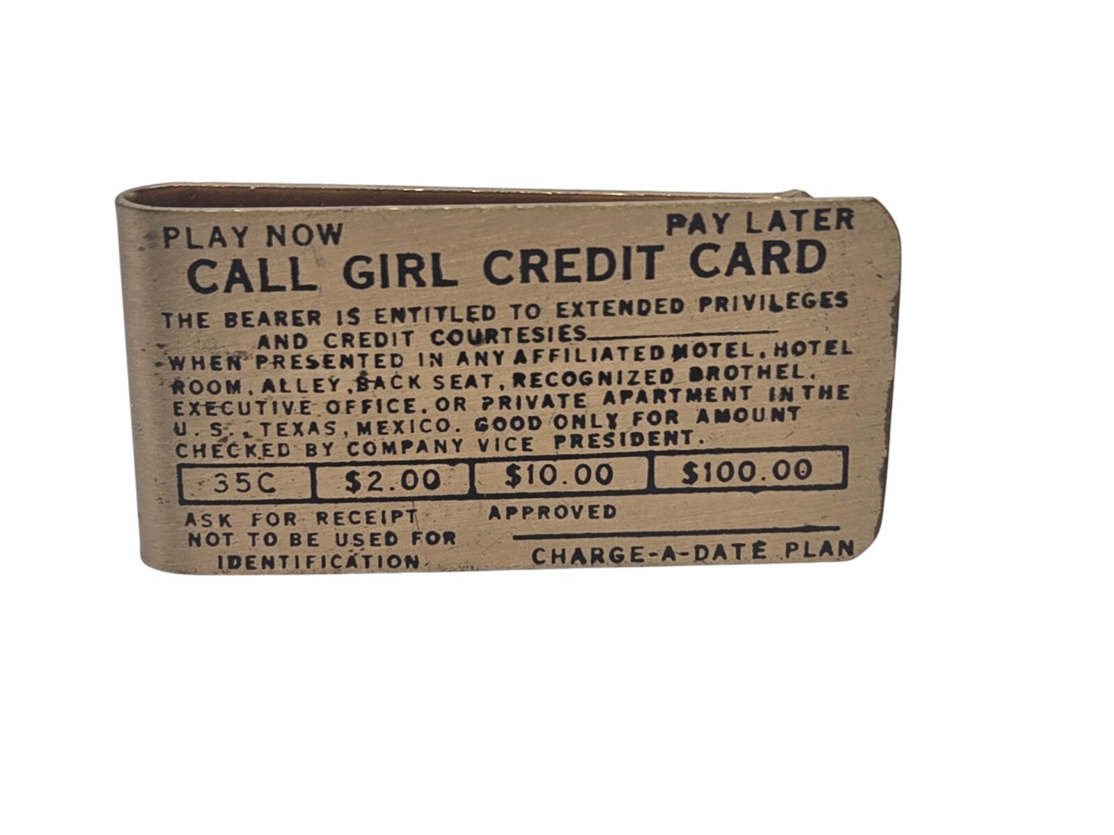 Call Girl Credit Card Money Clip Novelty Brothel Gift