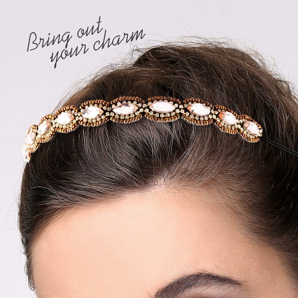 5pcs Hairbands for Women, 5 Rhinestone Beaded Headbands, Head Bands for Women…