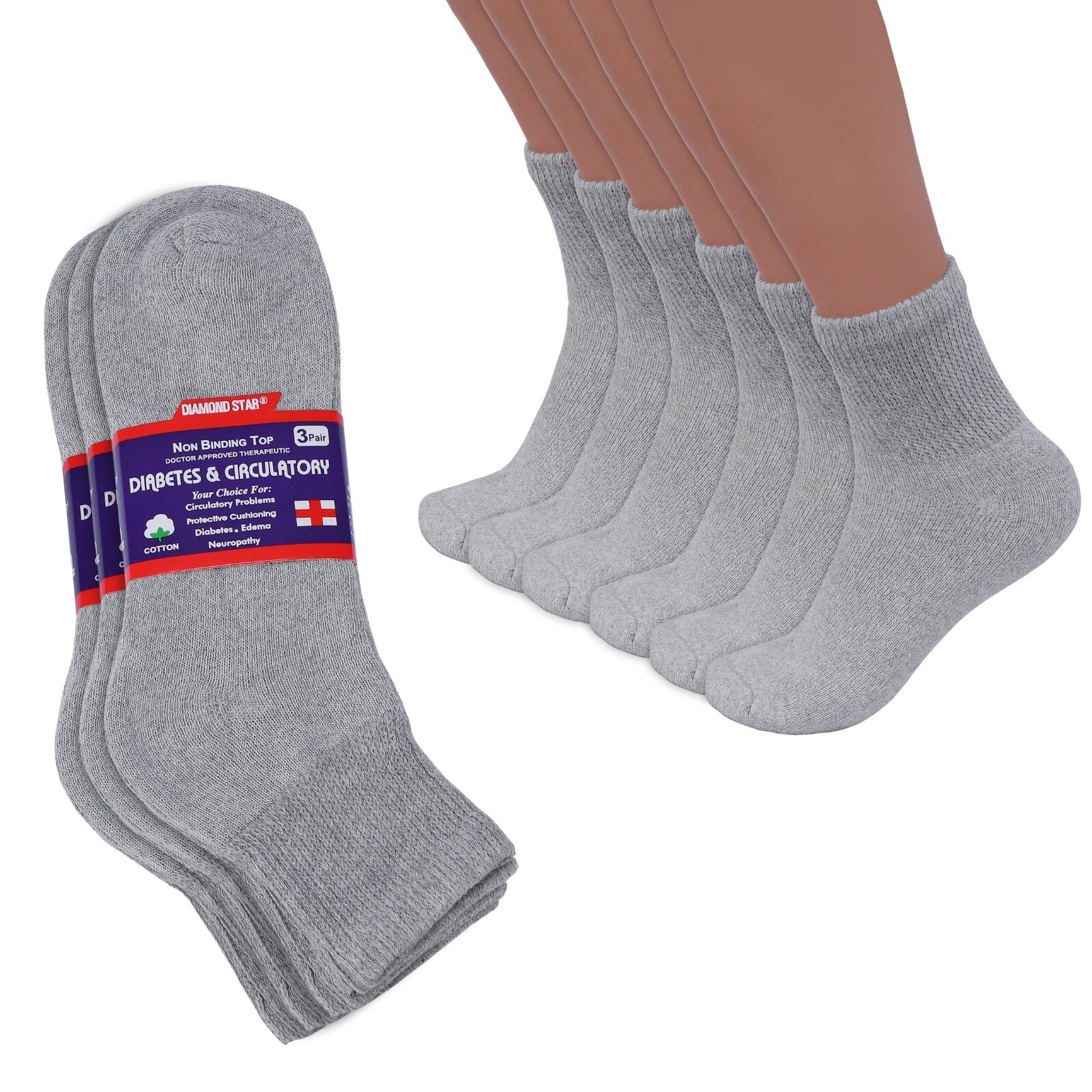 3-12 Pairs Men Circulatory Health Diabetic Ankle Socks Quarter 9-11 10-13 13-15