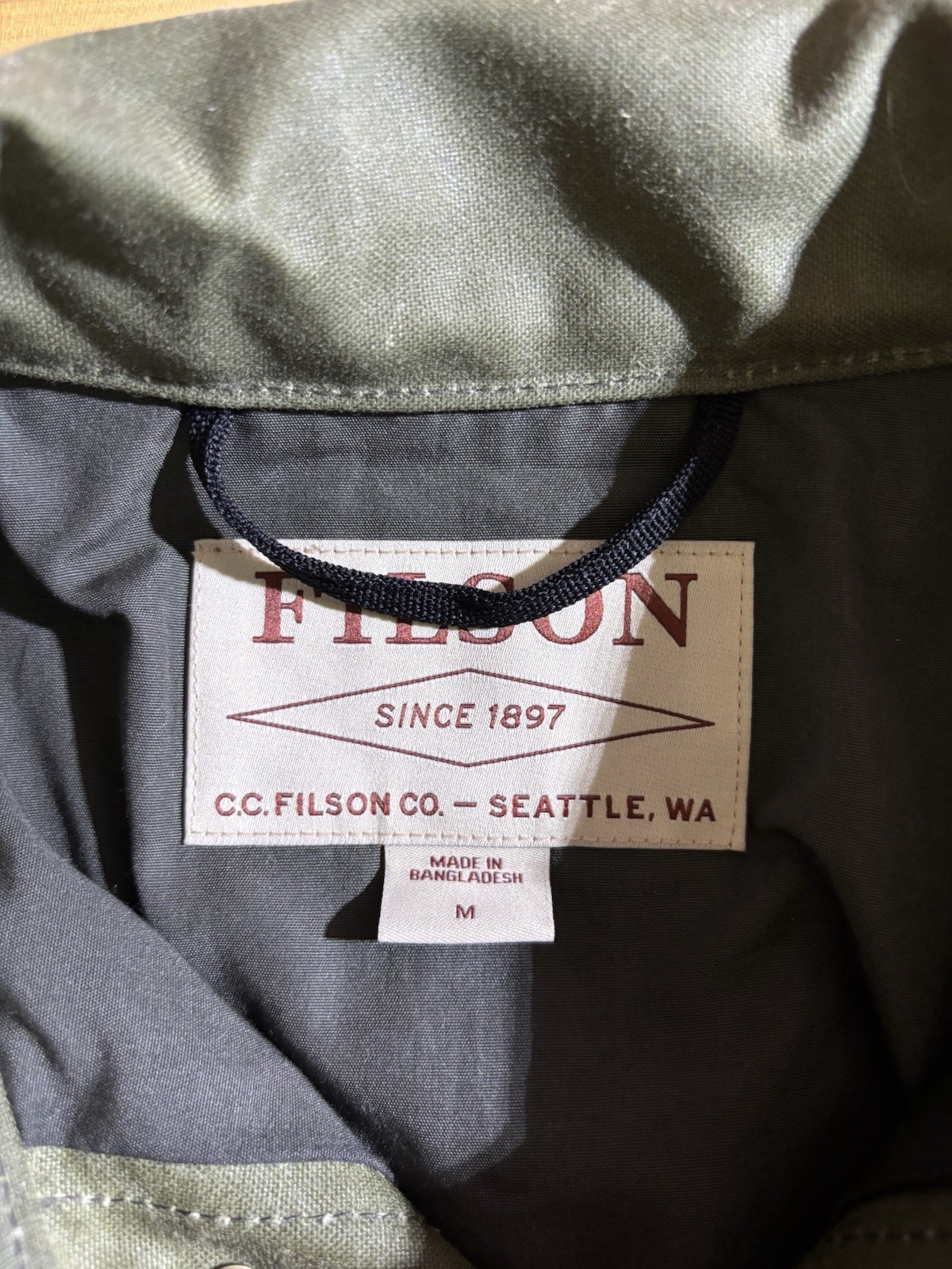 Filson Short Lined Cruiser Jacket Tin Cloth Medium, Military Green