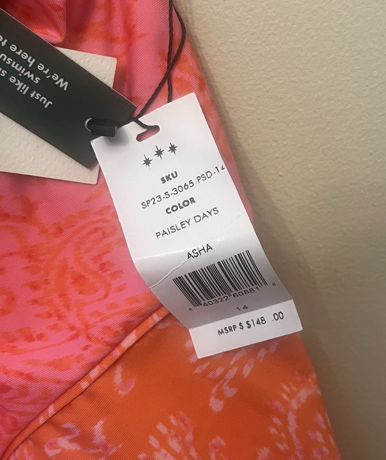 NWT $148 Hermoza Asha One Piece Swimsuit Womens Size 14 Paisley Days Orange Pink