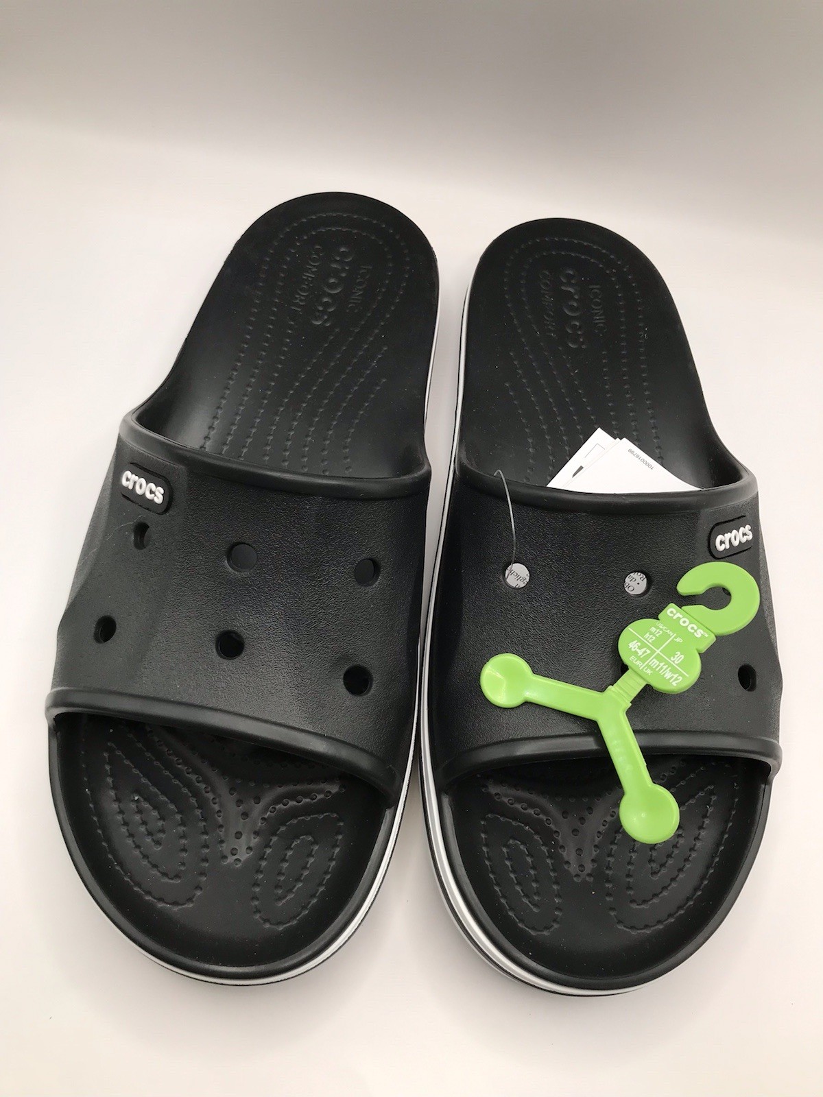 MEN’S CROCS BLACK/WHITE BAYABAND SLIDE POOL/BEACH WATER FRIENDLY SANDAL 12 NWT