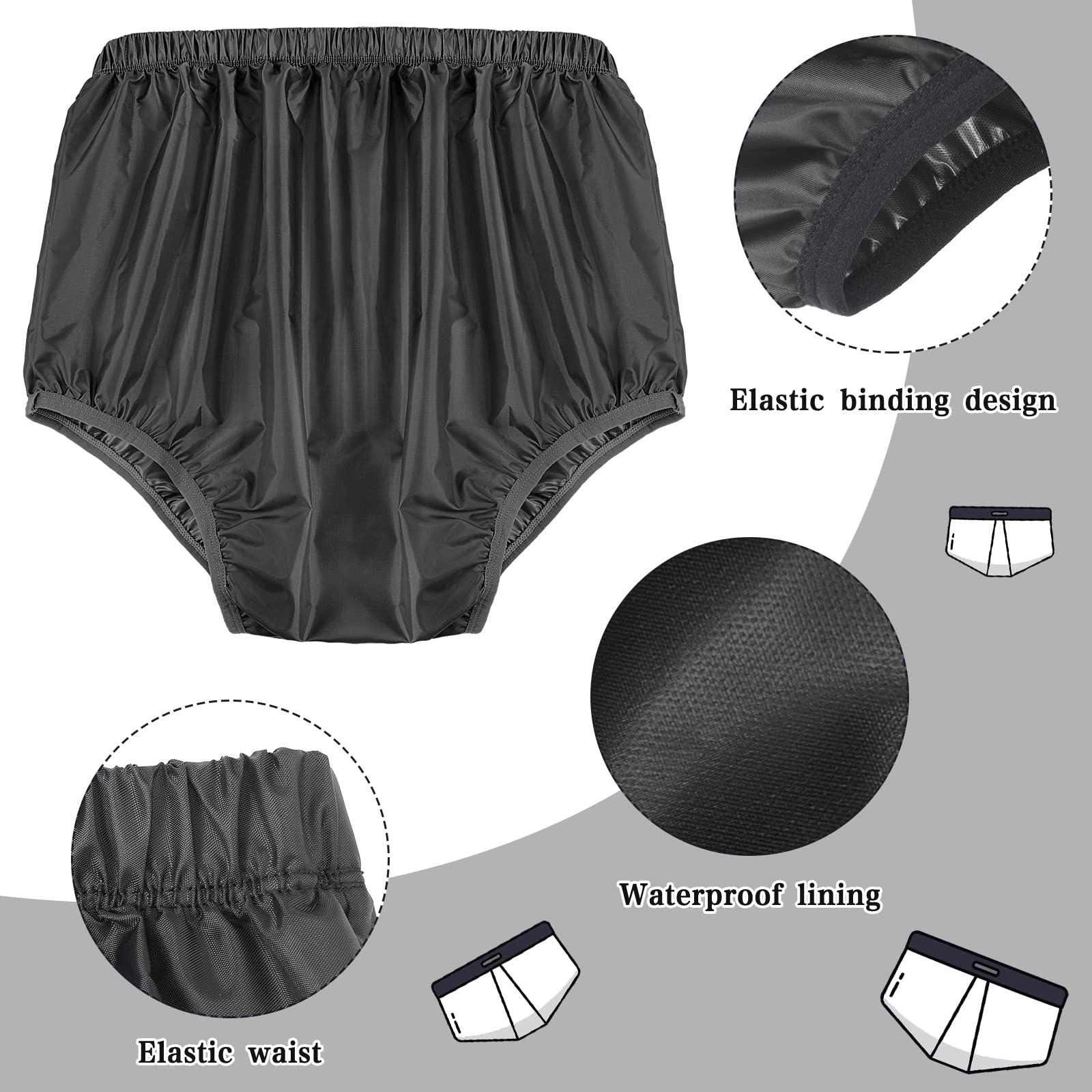 5 Pcs Adult Leakproof Underwear for Incontinence Washable X-Large, Black