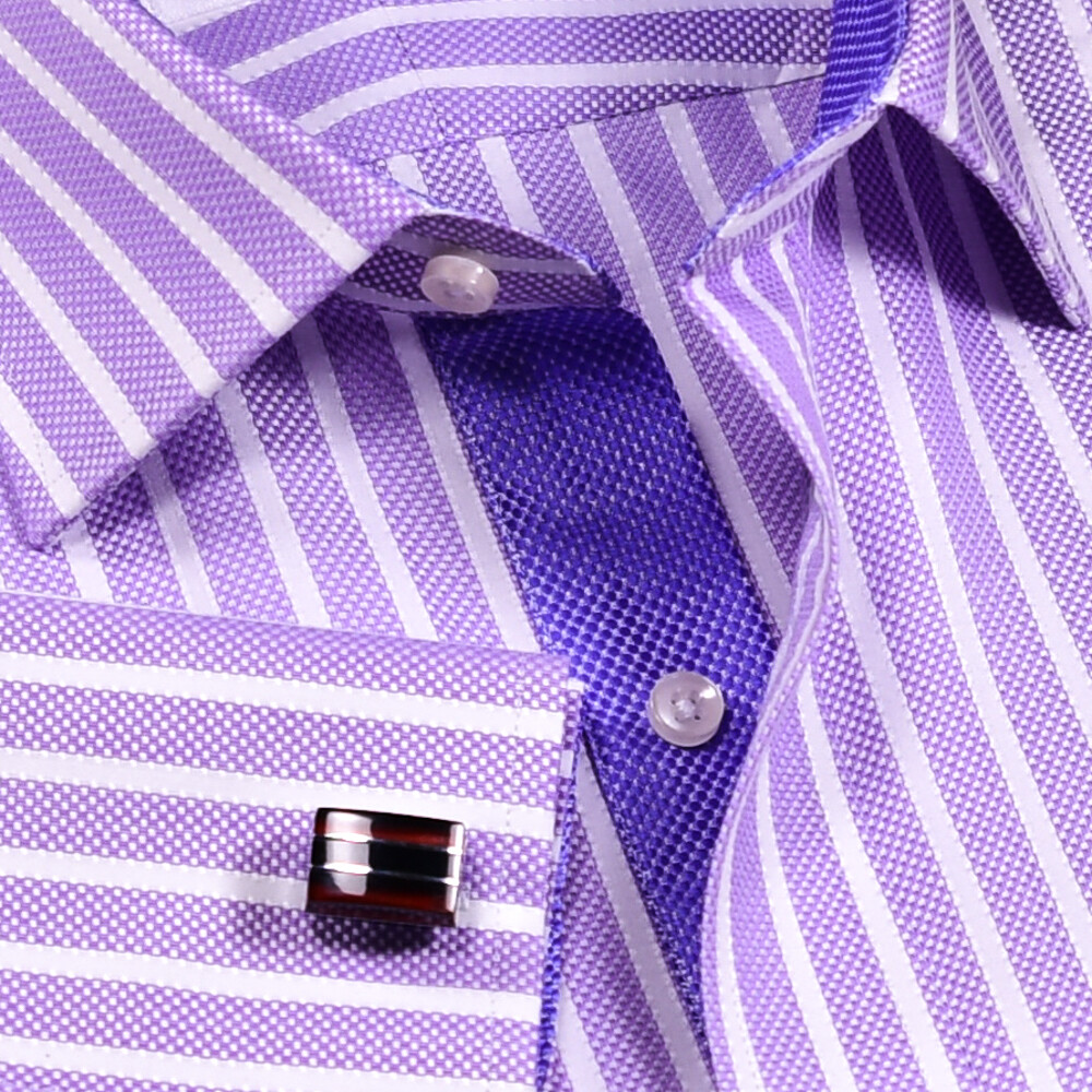 Purple White Stripes Elegant Double Ply Wevon Business Shirts With Inner Lining