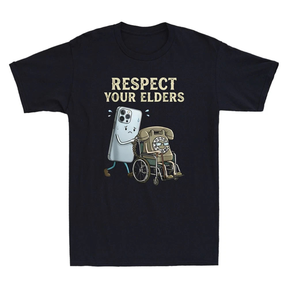 Respect Your Elders Retro Smartphone Technology Funny Meme Quote Men’s T-Shirt