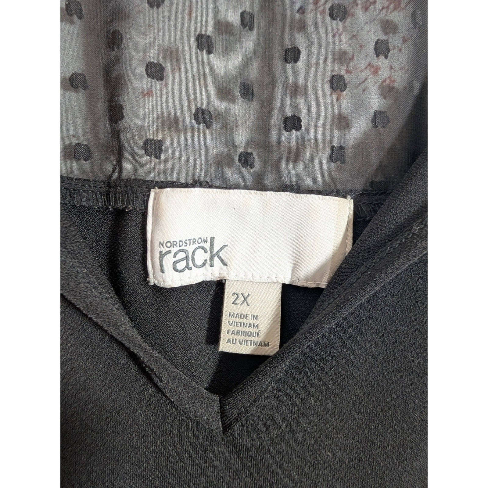Nordstrom Rack Blouse Womens 2X Black Sheer Swiss Dot Mesh Yoke Tie Neck Top