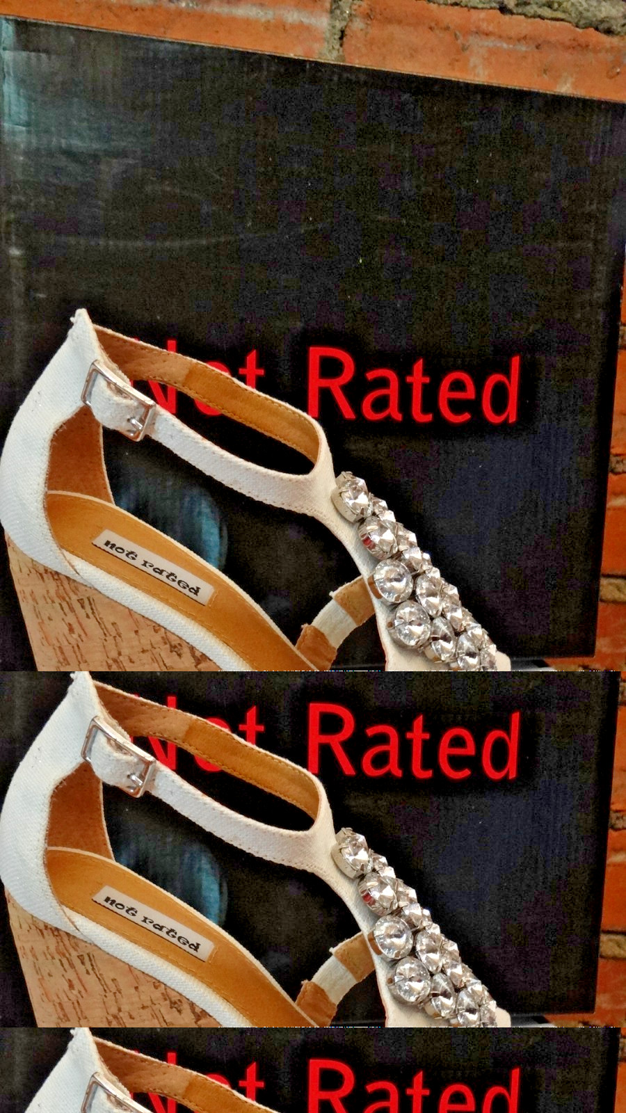 Not Rated Treasure Chest Cream Rhinestone Wedge Sandals 6.5M w Box