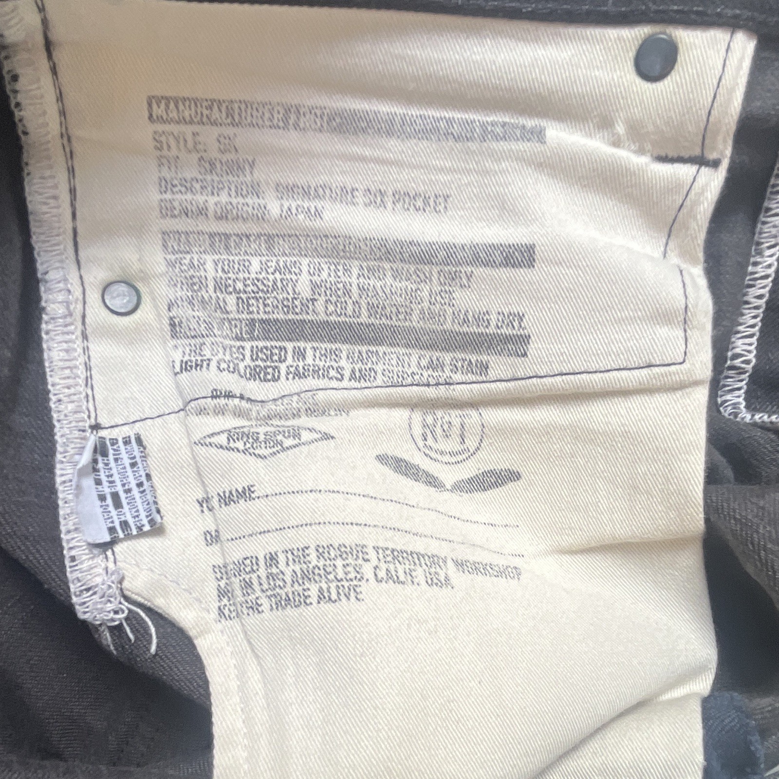 Rogue Territory SK Men’s Black Dark Wash Denim Skinny selvedge Jeans 31