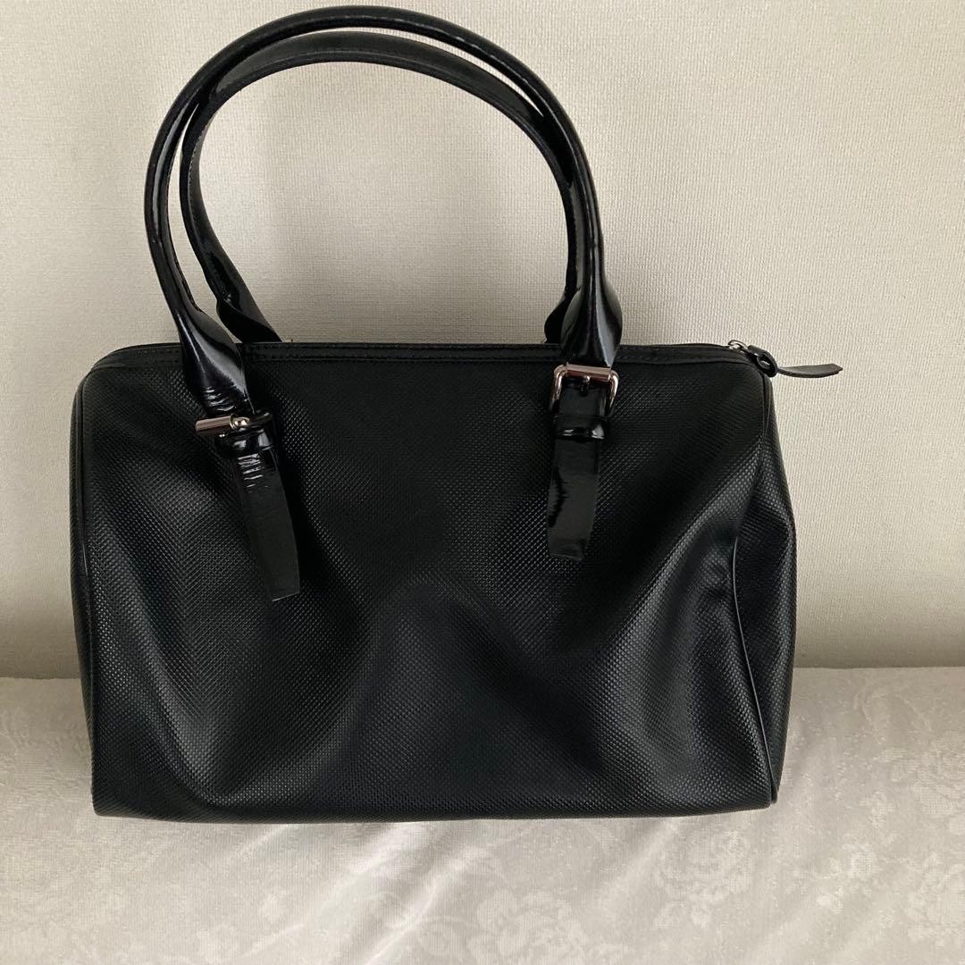 LONGCHAMP Black Patent Leather Boston Style Commuter Handbag Zip Top