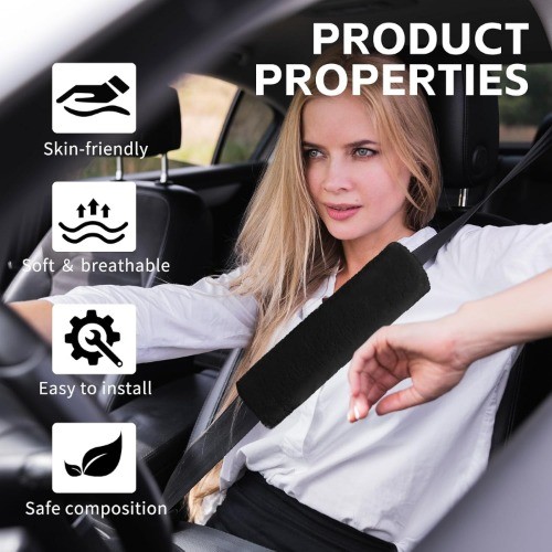 2PCS Soft Plush Car Seat Belt Shoulder Pads for Neck and Shoulder Color: Black