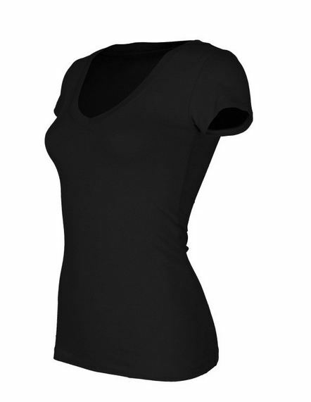 Women Basic Short Sleeve Stretch V-Neck Plain Top Solid Color T Shirt (S,M,L)