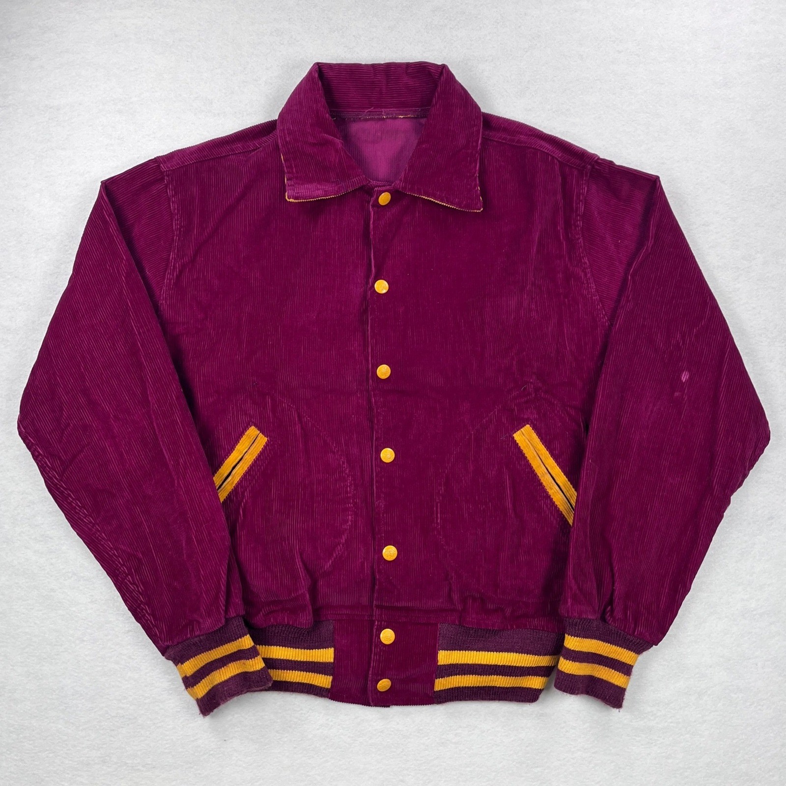 Vintage 50s 60s Maple Athletic Sportswear Corduroy Chain Stitch Jacket Burgundy