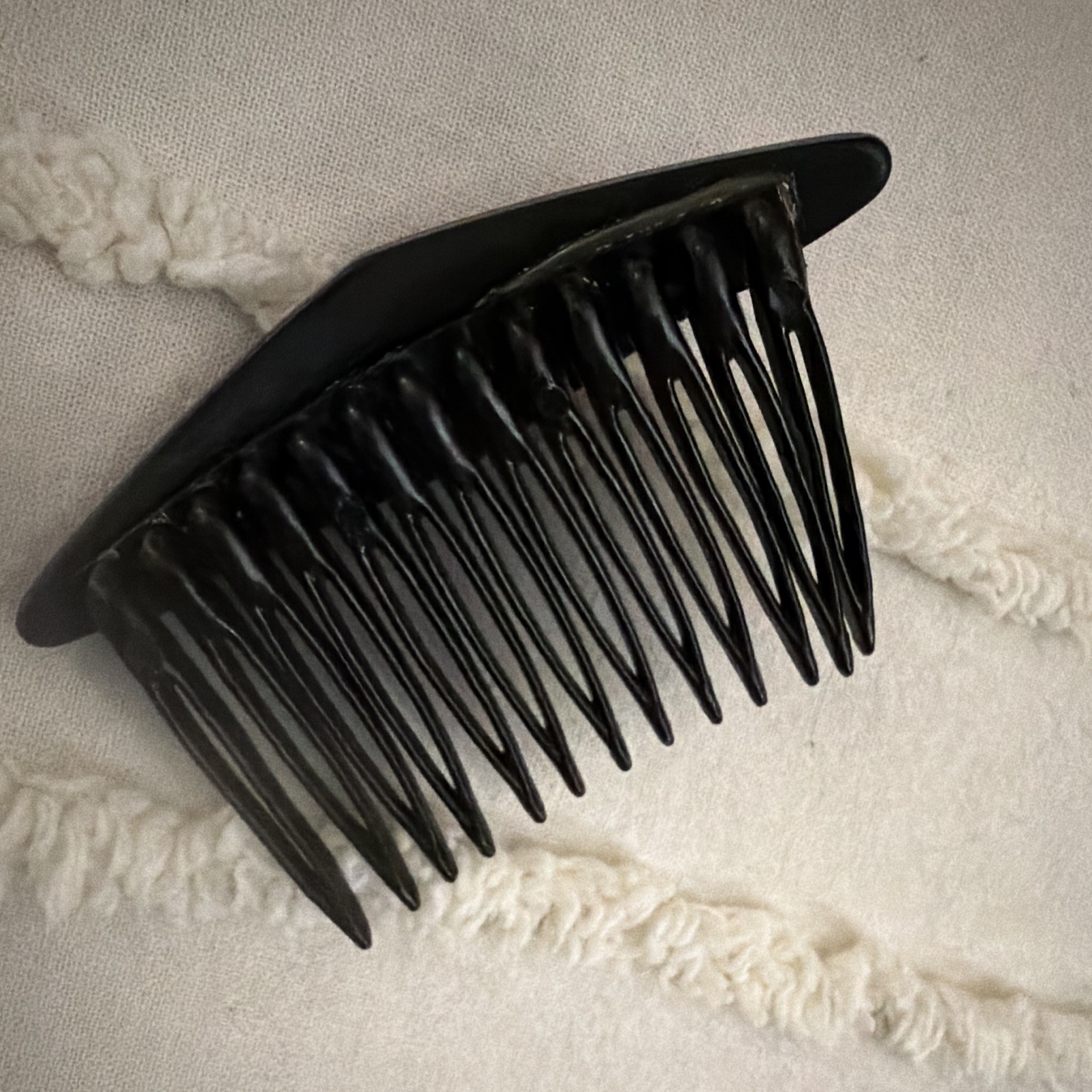 Vintage Black Plastic Hair Comb w/ Multicolor Rhinestone Accents