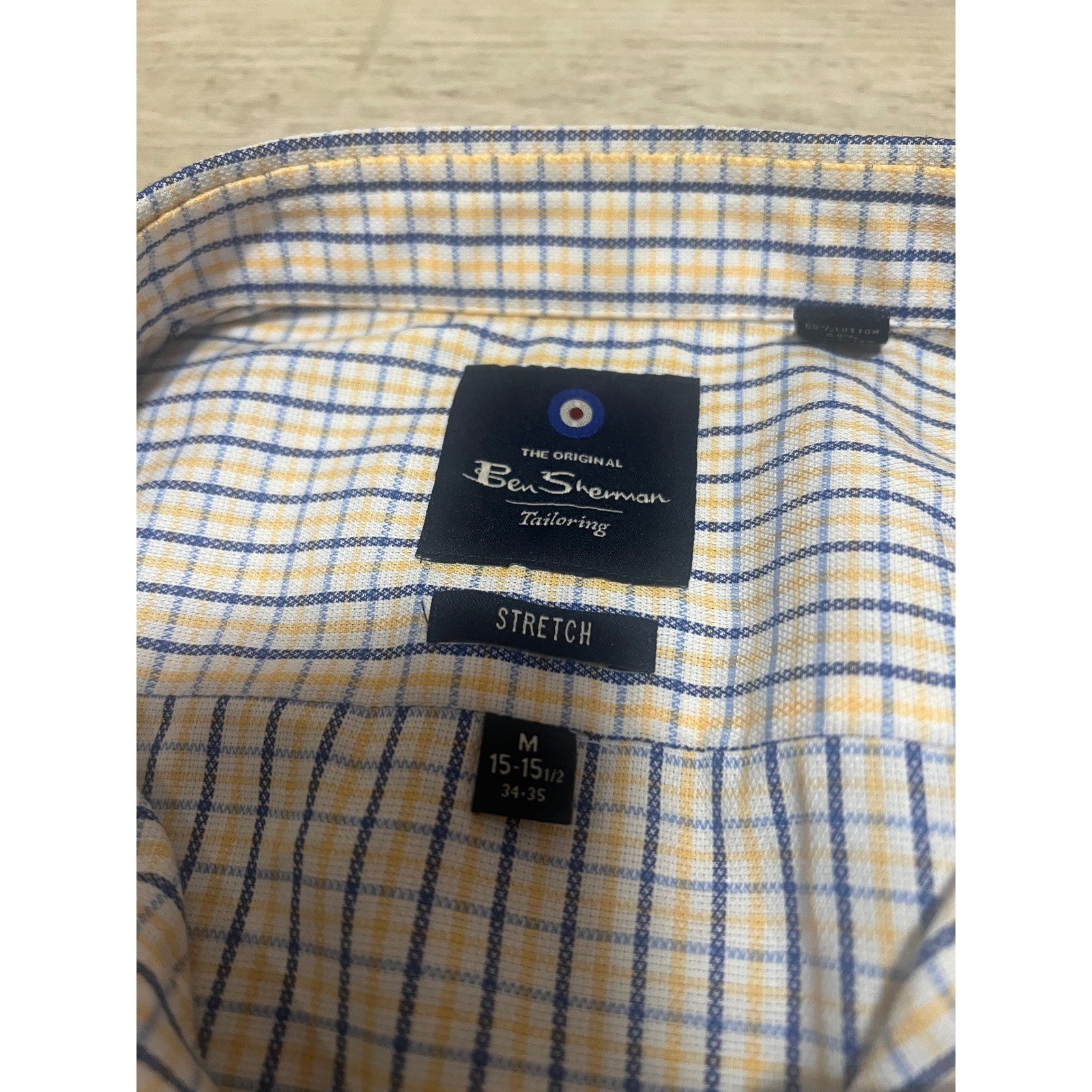 Ben Sherman Mens Sz Med Plaid Strech Button Up Shirt White Blue Yellow GBH Blitz