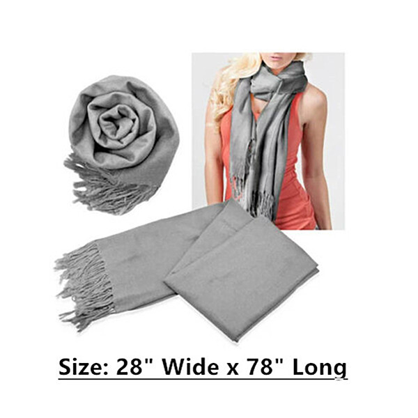 2PLY Long 78X28 Solid Silk Pashmina Shawl Wrap Stole Cashmere Wool Feel Scarf
