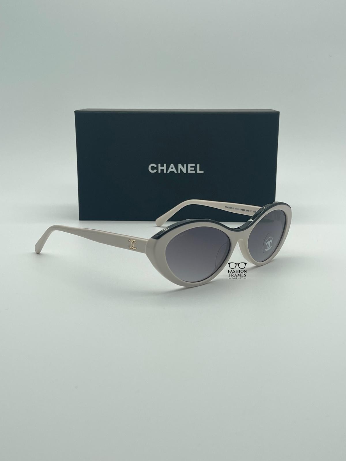 CHANEL 5416 Beige Black Oval Sunglasses–Acetate Frame – Brand New 100% Authentic