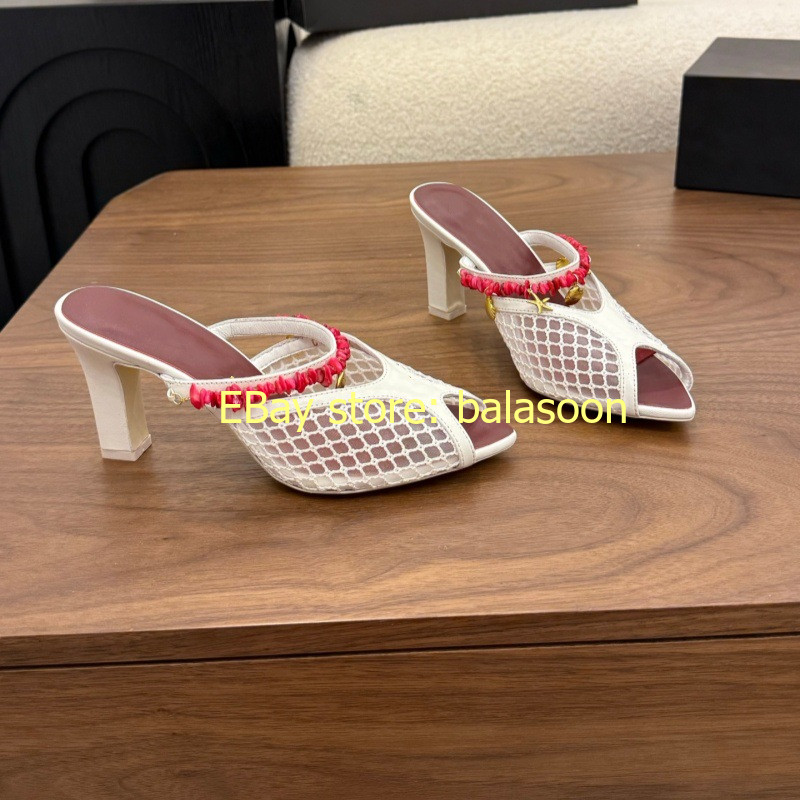 thick-heeled slippers 2026 summer hollow fishmouth high-heeled slippers 35-41