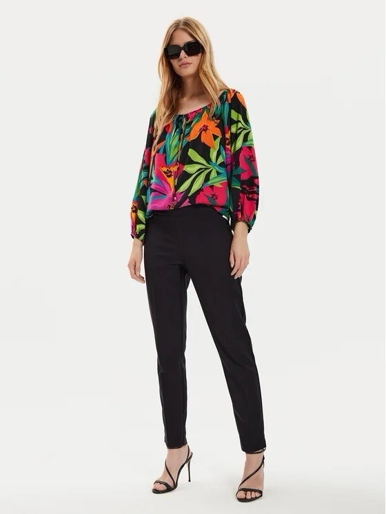 Joseph Ribkoff Size 4 Multi Color Tropical Print Flared Blouse Women’s NWT $195