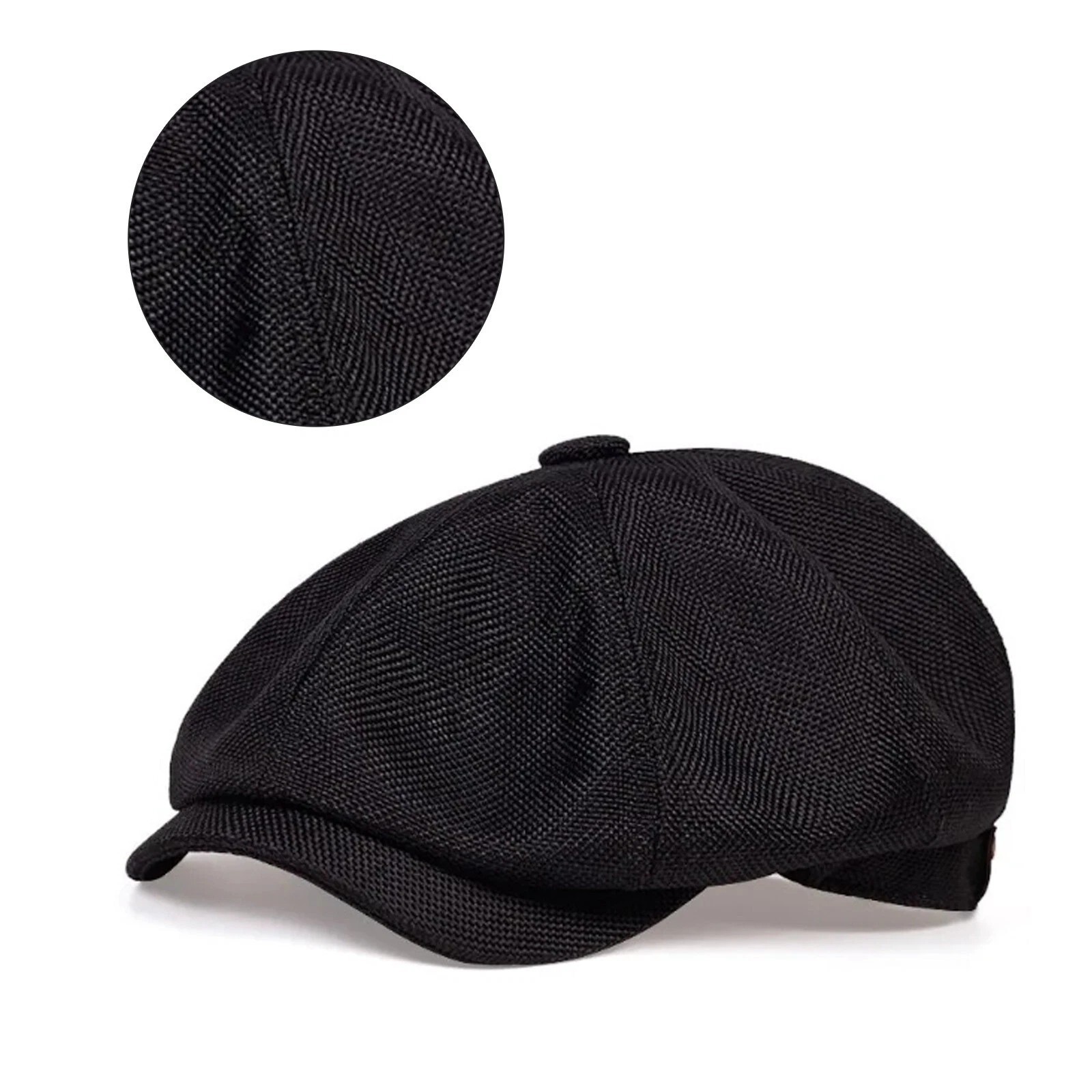 Black Vintage Newsboy Cap Gatsby Hat Classic 8 Panel Flat Ivy Cabbie Driver Cap