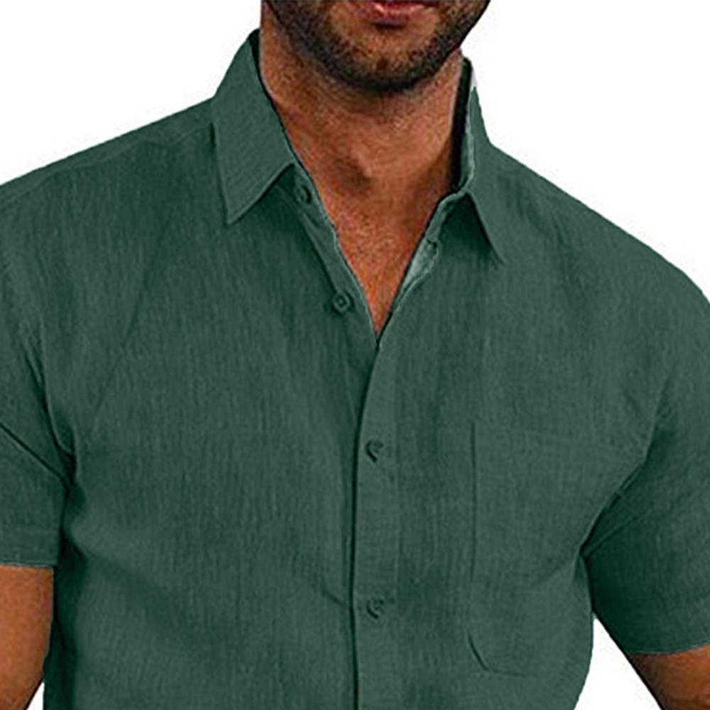 Mens Solid Short Sleeve Button Turn Down Collar Casual Blouse Casual T-shirt Top