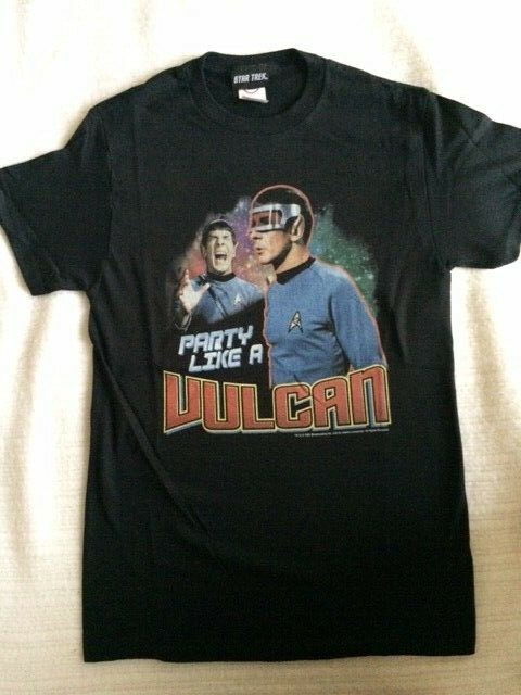Star Trek Mr Spock Black T-shirt New Licensed Party Like a Vulcan 60’s Likeness