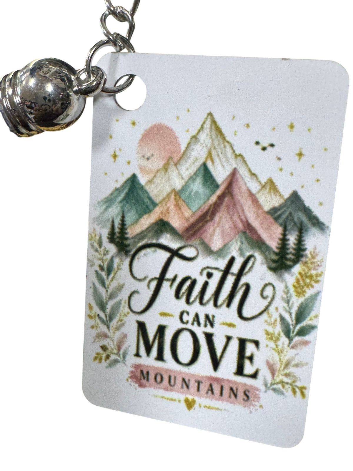 Faith Can Move Mountains Keychain, Metal, Inspirational Christian Quote with Pur