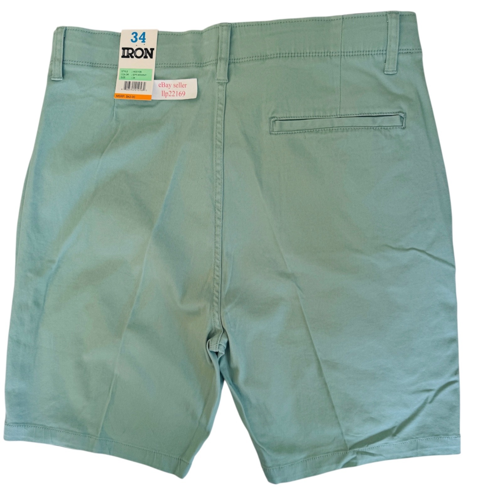 IRON CO Men’s Stretch Shorts (SIZE 34) Flex Waist Flat Front SPEARMINT GREEN New