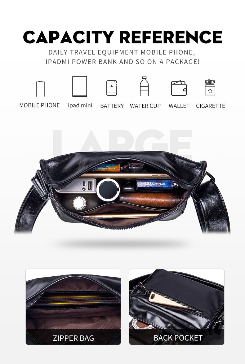 Retro cowhide leather men’s shoulder bag cell phone bag ipad crossbody bag