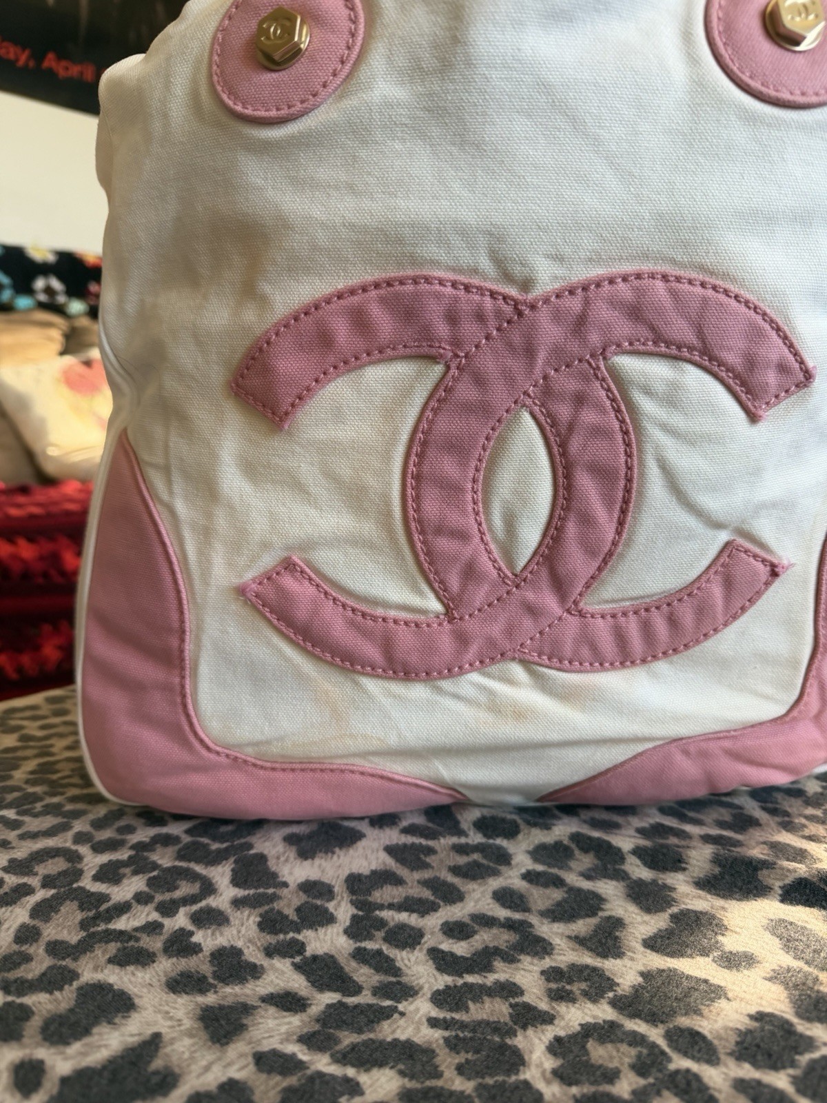 Authentic chanel canvas tote /damaged /see photos/read description