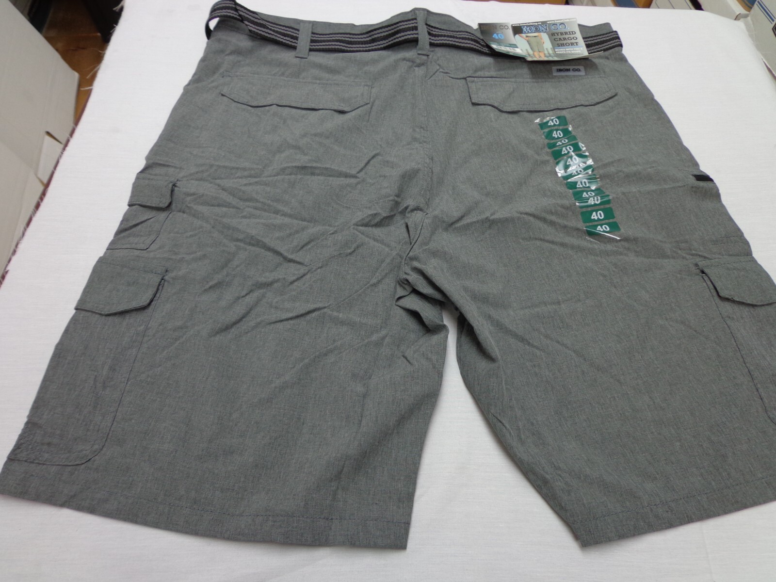 Iron Co Belted Stretch Performance Hybrid Cargo Shorts Heather Gray Size 40