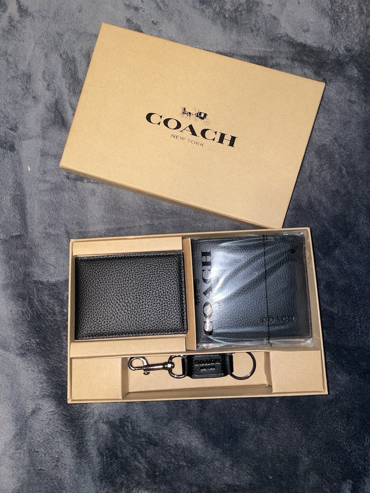 Coach Men’s 3-in-1 Wallet Boxed Gift Set Signature Black Leather