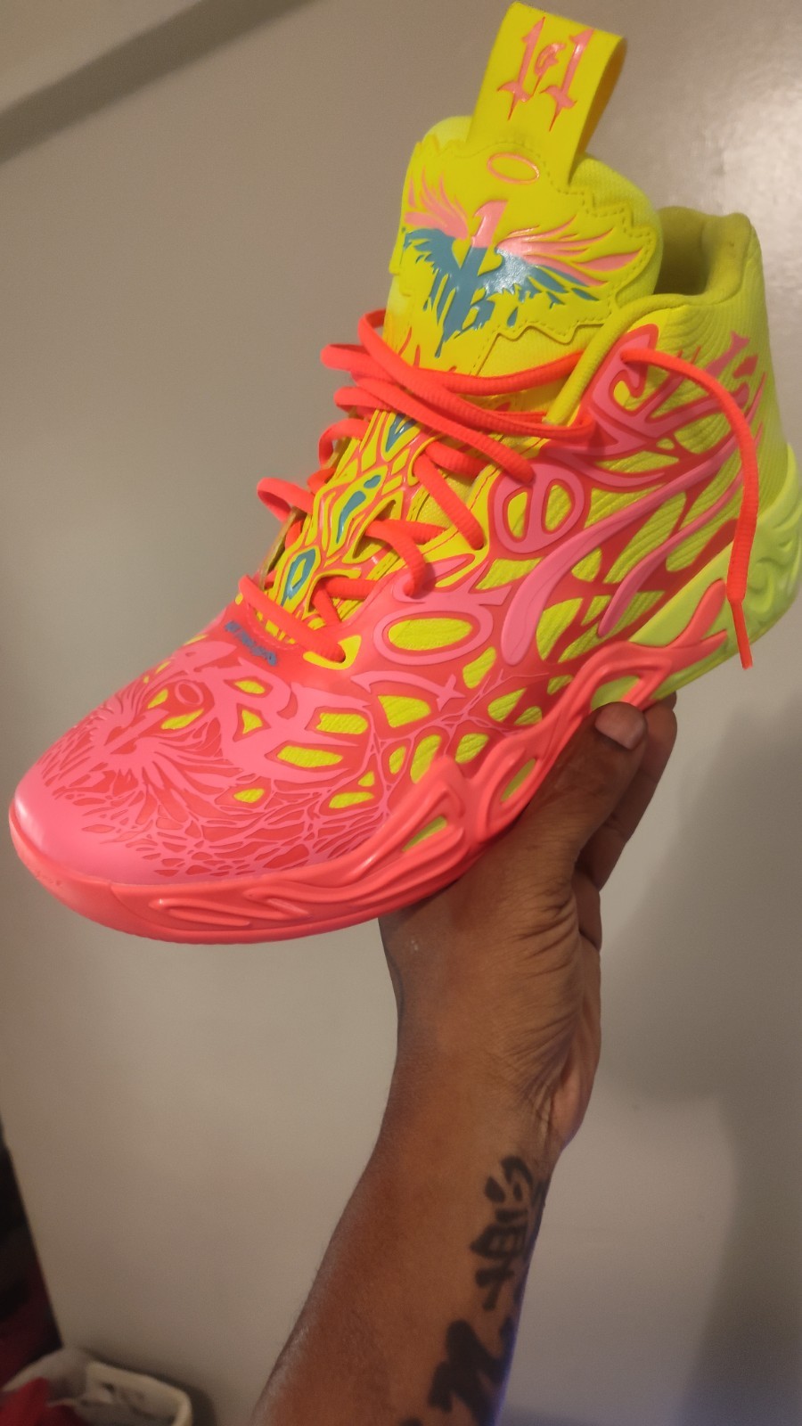 PUMA MB 04 Men’s Mid Top Athletic Sneaker Lace Up Pink/Yellow Rubber