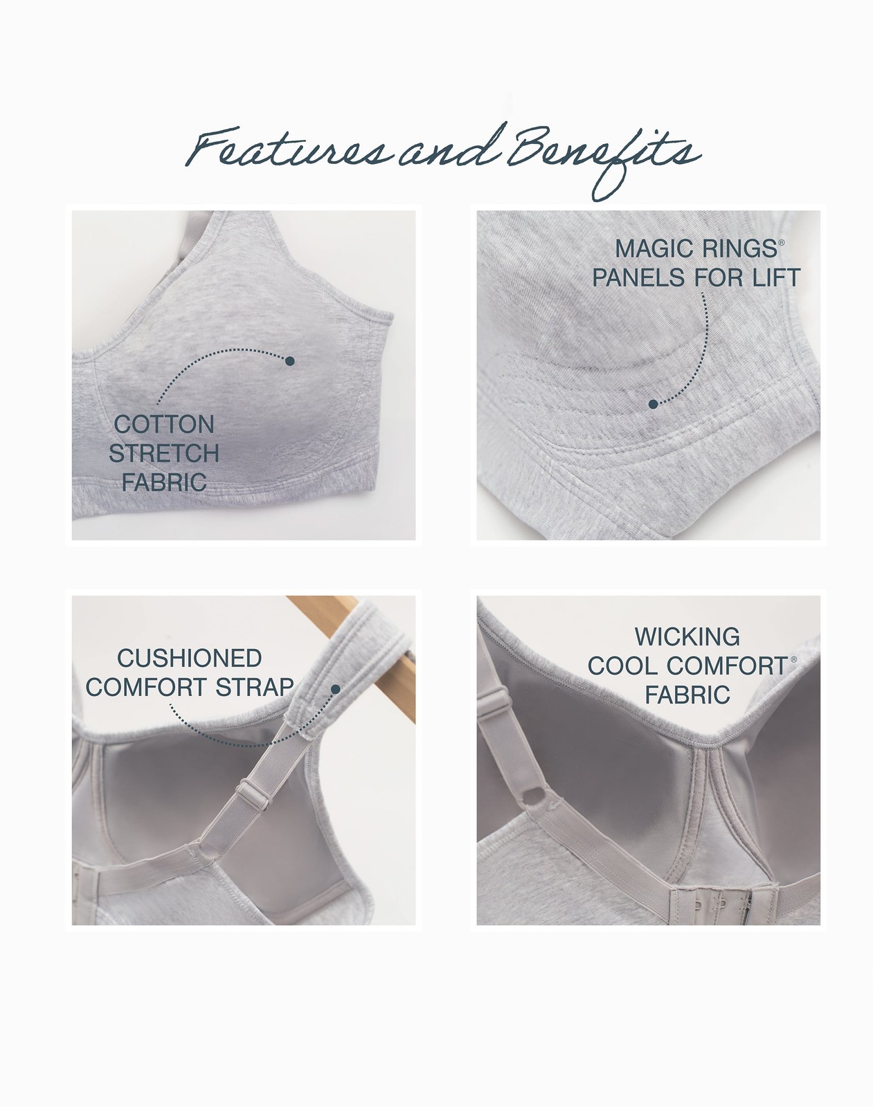 Playtex Wirefree Bra 18Hour 474C Cotton Stretch Ultimate Lift Support Adjustable